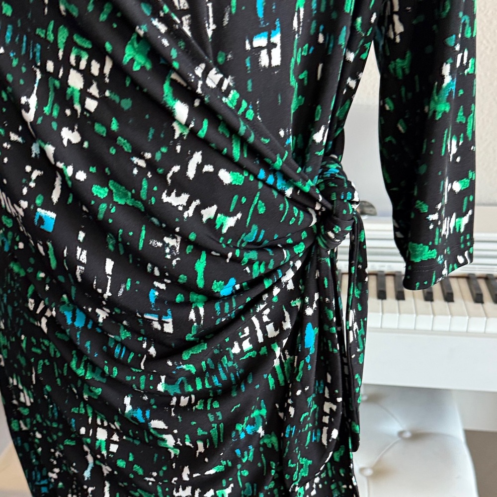 Apt. 9 Black and Green Patterned Faux Wrap Dress - Picture 2 of 8